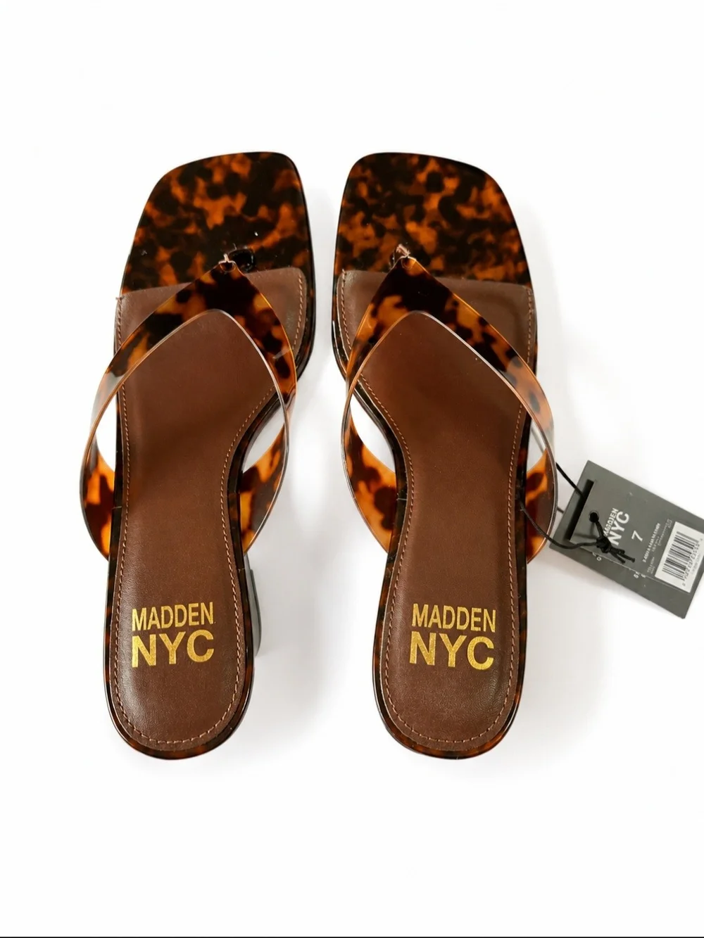 Madden NYC Tortoiseshell Wedge Thong Sandals - Brown